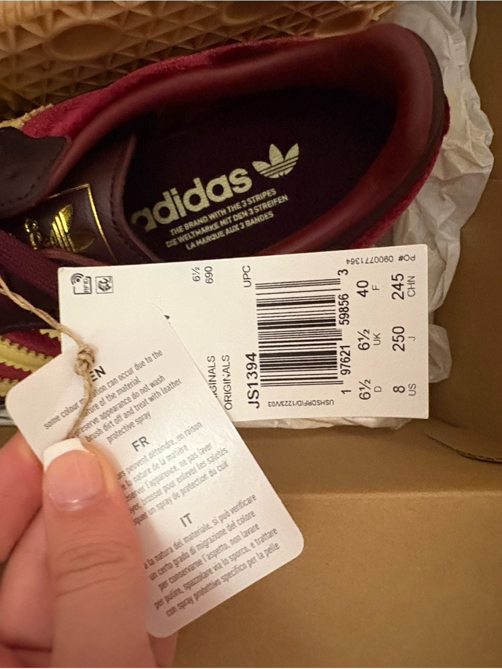adidas Samba Sneakers in Burgundy with Yellow Stripes - Picture 4 of 5